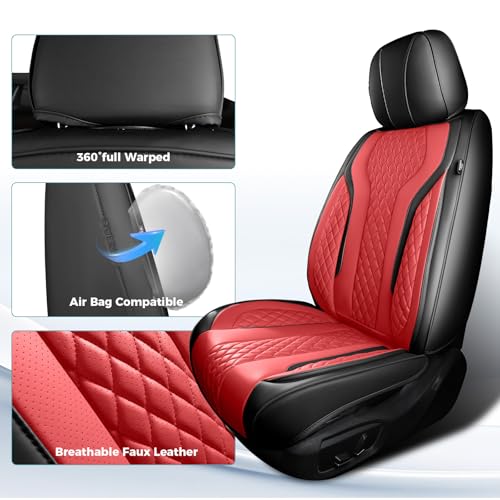 Leather Car Seat Covers Full Set, Breathable Faux Leather Seat Covers for Cars SUV Sedan Waterproof BlackRed - color: Blackred