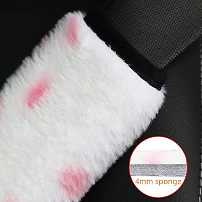 Pinbola 5pcs in 1 Set Faux Wool Steering Wheel Cover Soft Fluffy Handbrake Cover & Gear Shift Cover & 2pcs Seat Belt Shoulder Pads Warm Universal Fit for 15 Inch (Cow Pink) - color: Cow Pink