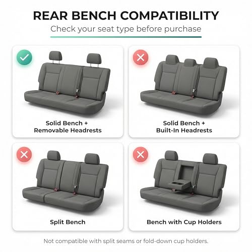 FH Group Classic PU Leather Split Bench Car Seat Cover – Universal Fit for Cars Trucks & SUVs (Black)
