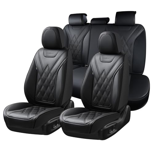 Coverado Car Seat Covers Full Set, Seat Covers for Cars, Front Seat Covers and Back Seat Cover Waterproof Leather Automotive Seat Cover, Universal Car Interior Protectors Cushion for Most Cars - color: 8918-Black, size: FullSet