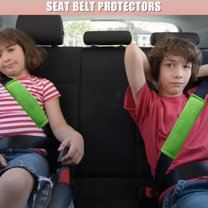 2PCS Car Seat Belt Pads Cover - Soft Fluff Car Seat Belt Shoulder Strap Cover Harness Pad Protect Your Neck - Universal Comfortable Seatbelt Strap Cushion for Most Cars & Backpacks (Green) - color: Green