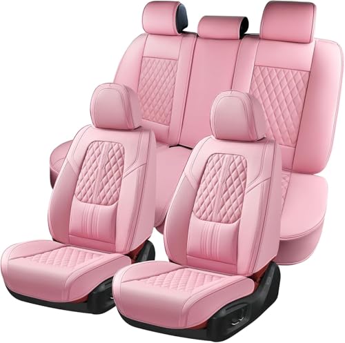 Coverado Car Seat Covers Full Set, Automotive Front and Rear Seat Covers with Backrest, Nappa Leather Car Seat Protectors Waterproof, Universal for Most Vehicles - color: Pink-1, size: FullSet