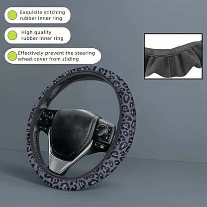 Leopard Print Steering Wheel Cover | Non Slip, Breathable Neoprene | Universal 15 Inch Fit (14.5"-15.5") | Comfort Grip | Fade Resistant | Easy Install-Comfort Grip for Cars, Trucks, SUVs
