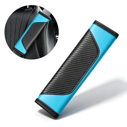 Carbon Fiber PU Leather Seat Belt Covers - 2Pcs, Black and Blue Sporty Seat Belt Pads, Universal Fit for Car Truck SUV - color: yd-blue