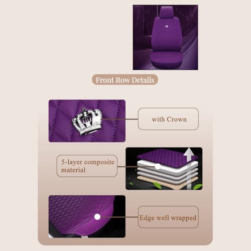 Red Rain Purple Car Seat Cover Full Set Universal Leather Front and Rear Seat Covers Auto Seat Covers (AA-Purple) - color: AA-Purple