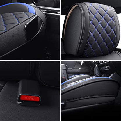 Tomatoman Tacoma Seat Covers Compatible with Toyota Tacoma 2005-2023 2024 2025 2026 SR V6 TRD Sport Extended Access Cab Truck Waterproof Faux Leather(Full Set, Black-Blue) - color: Full Set/Black-Blue