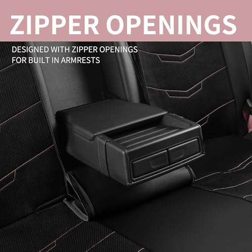HChengkikz Pink Seat Covers, Breathable and Sport Seat Covers, Anti-Slip Universal Fit Car Seat Covers Full Set for Cars Sedans SUV and Truck (Full Seat, Black+Pink)