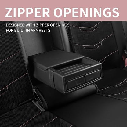 HChengkikz Pink Seat Covers, Breathable and Sport Seat Covers, Anti-Slip Universal Fit Car Seat Covers Full Set for Cars Sedans SUV and Truck (Full Seat, Black+Pink)