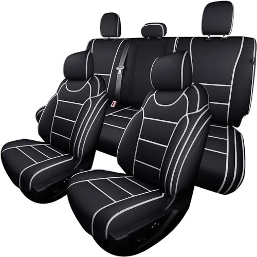 Coverado Car Seat Cover Full Set with Waterproof Neoprene, F150 Seat Covers for Trucks, Compatible with Ford F150 2015-2025 Crew Cab & 2017-2025 F250 F350 F450, White Black - color: White
