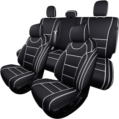 Coverado Car Seat Cover Full Set with Waterproof Neoprene, F150 Seat Covers for Trucks, Compatible with Ford F150 2015-2025 Crew Cab & 2017-2025 F250 F350 F450, White Black - color: White