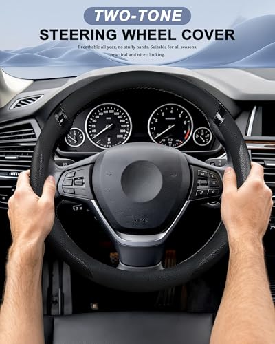 Cxtiy Car Steering Wheel Cover for Men Women Universal Leather Steering Covers for Car SUV (Full-Black) - color: Full-black