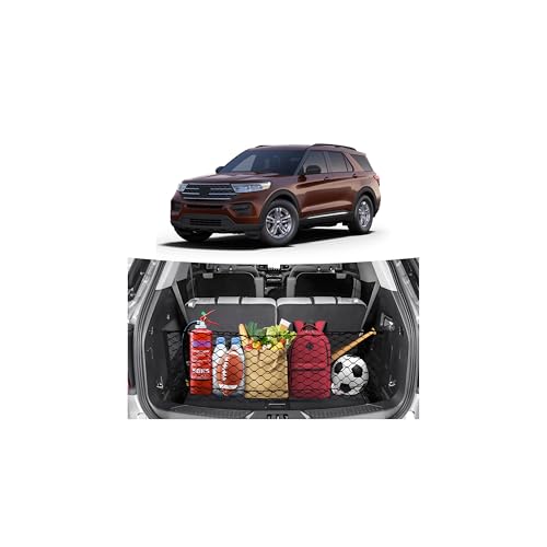 Canvcle Trunk Cargo Net for 2020-2026 Ford Explorer Accessories Envelope Style Mesh Trunk Net Organizer and Storage Stretchable Adjustable Elastic Nylon Rear Cargo Netting with Hooks - style: for Ford Explorer