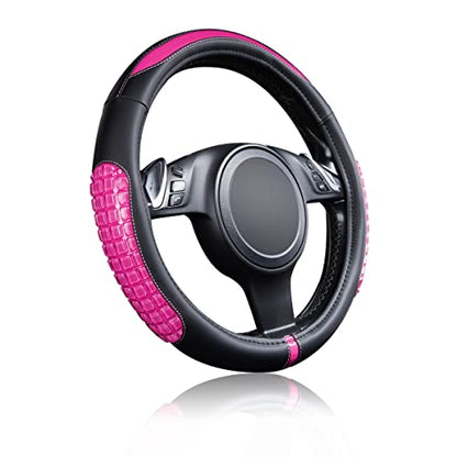 Flying Banner car Steering Wheel Cover Gel Massage Velvet Cool Warm Universal Size 15 inches SUV Truck Anti Slip Odorless Summer Winter (Black Pink, Gel Massage) - color: Black Pink