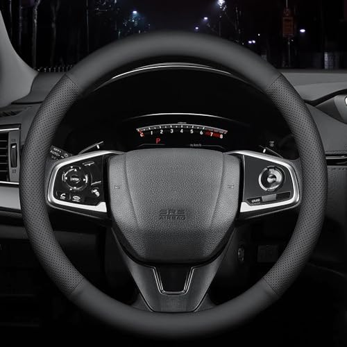 HAOTULE New Nappa Leather car Steering Wheel Cover, Anti-Slip, Safety, Soft, Breathable Full Surround Universal 15 inch Black - color: Black-1