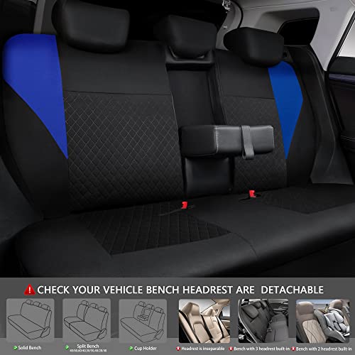 CAR PASS Ultrasonic Embossing Cloth Universal Seat Covers-Breathable Car Seat Cover with 5mm Composite Sponge Inside,Airbag Compatible,2zipper Bench for Sedan,SUV,Truck(Black and Blue,Full Set) - color: Blue