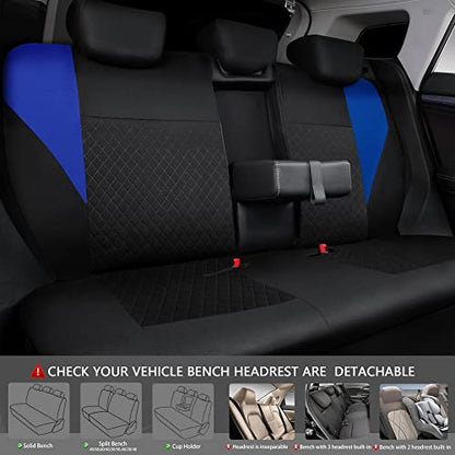 CAR PASS Ultrasonic Embossing Cloth Universal Seat Covers-Breathable Car Seat Cover with 5mm Composite Sponge Inside,Airbag Compatible,2zipper Bench for Sedan,SUV,Truck(Black and Blue,Full Set) - color: Blue
