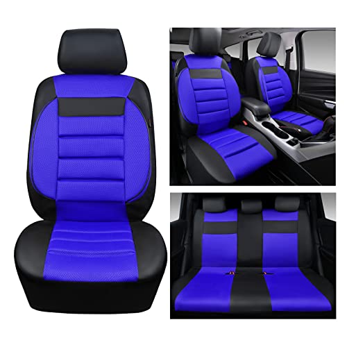 CAR PASS Leather 3D Foam Back Support Car Seat Covers Full Set Air Mesh Automotive Seat Covers, All Season Car Seat Cover Fit Automotive,SUV,Sedan,Van, Airbag Compatible Elegance(Black and Blue Royal) - color: Black and Blue