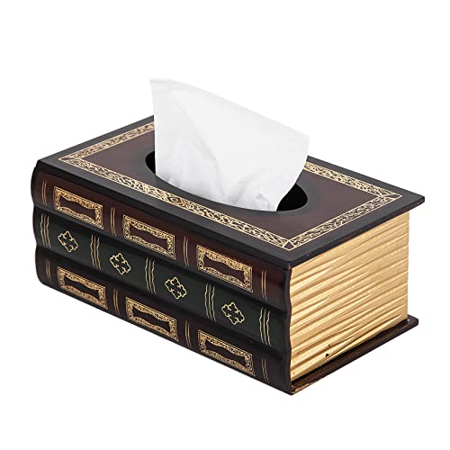 Crafted Classical Retro Wooden Antique Book Tissue Box Cover Rectangular Tissue Holder Dispenser Paper Cover Case Napkin Holder Home Decor for Bathroom Living Room Office car Kitchen (Red) - color: Red