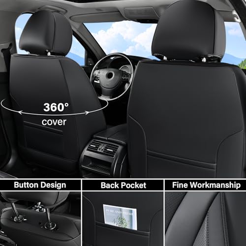 Coverado Waterproof Nappa Leather Car Seat Covers, Automotive Seat Covers，Front Car Seat Cushion & Car Seat Protector, Black Seat Covers Universal Fit for Most Cars, SUVs, Trucks - color: Black-N, size: Front
