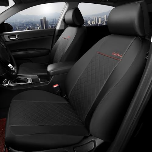 GIANT PANDA Front Car Seat Covers Custom Fit Hyundai, Faux Leather Automotive Bucket Seat Covers for Hyundai Sonata Elantra Tucson Santa Fe Accent Kona Palisade Genesis Venue Ioniq (Black) 2 Pack - color: Black—Diamond Stitch