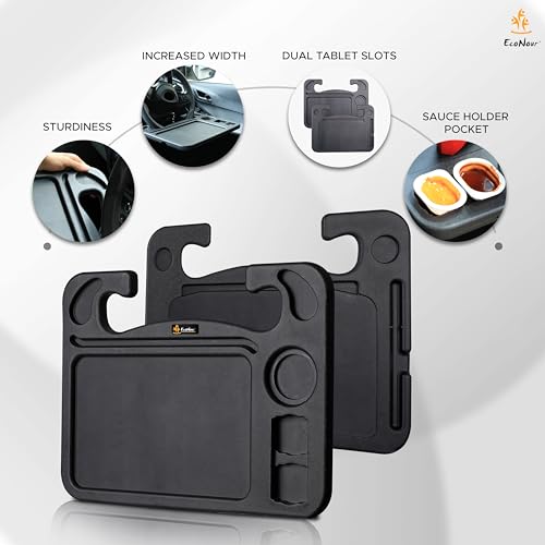 EcoNour 4 in 1 Car Steering Wheel Tray - 2026 Upgraded Tray with Dual Sauce Dip Holder and Tablet Holder | Spacious Steering Wheel Desk for Food and Laptop | Car Accessories (Large) - size: Large-Black