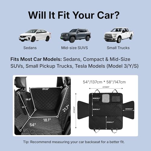 Dog Car Seat Cover for Back Seat with Door Protection, Waterproof Dog Seat Hammock, Soft-Padded Pet Car Seat Cover for SUVs & Sedans (Black)