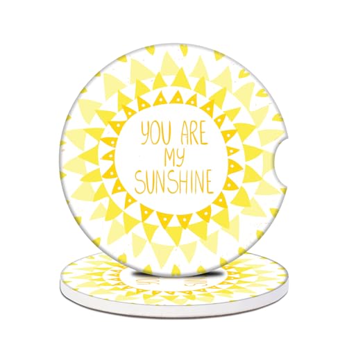 Car Cup Holders Coasters - Sunshine Geometric Pattern Absorbent Ceramic Coaster, Yellow Drink Cup Holder Coasters, Auto Interior Accessories for Women & Men Pack of 2 - color: Sunshine Geometric