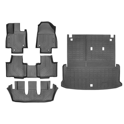 All-Weather TPE Floor Mats & Cargo Mat Full Set for 2024-2026 Toyota Grand Highlander (7 & 8 Seat Models | Hybrid Compatible) - 5-PC Complete Interior Protection with Backrest Covers - size: For Toyota Grand Highlander 5pcs