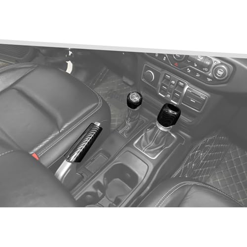 Jimen Fit for Jeep Wrangler JL JLU Gladiator JT 2018-2025, 4WD and Gear Shifter Knob Trim & Emergency Brake Handle Cover (Carbon Fiber)