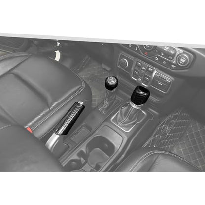 Jimen Fit for Jeep Wrangler JL JLU Gladiator JT 2018-2025, 4WD and Gear Shifter Knob Trim & Emergency Brake Handle Cover (Carbon Fiber)