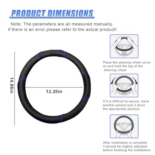 15 Inch Leather Car Steering Wheel Cover, Breathable Anti-Slip Automotive Steering Wheel Protector Accessories, Soft Comfortable Car Interior Decoration for SUV, Truck (Blue)
