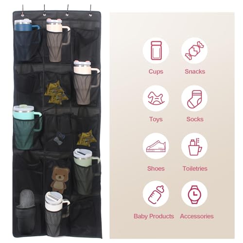 UXIETIN Cup Storage Organizer Compatible Stanley - 15 Large Bottle Pockets, Hanging Wall Mount for Various Sizes, Tumbler Storage Accessories