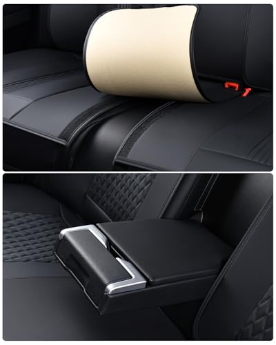 Huidasource Back Seat Covers, Luxury Nappa Leather Rear Seat Cover with Velcro Adjustable, Child Seats, Ventilation Holes, Seat Belts, Car Back Seat Cover Universal Fit for Most Cars SUV Trucks, Black - color: R# Black, size: Rear