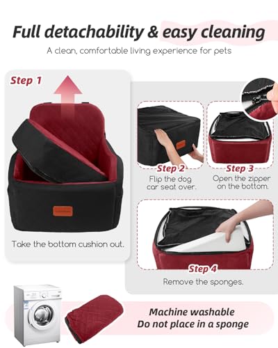 Lealchum Dog Booster Car Seat for Small/Medium Dogs,Puppy Portable Car Bed with Elevated Cushion,Fully Detachable and Washable,2 Storage Pockets,Easy to Install (Blakc/Red, Medium) - color: Blakc/Red