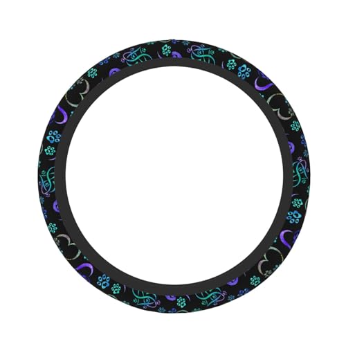 Paw Print Heart Print Steering Wheel Cover Anti-Slip,Sweat Absorption Universal 15 inch Steering Wheel Covers Cute car Accessories for Men Women - color: Black 1
