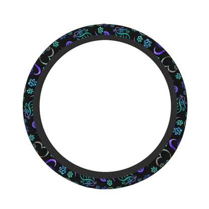 Paw Print Heart Print Steering Wheel Cover Anti-Slip,Sweat Absorption Universal 15 inch Steering Wheel Covers Cute car Accessories for Men Women - color: Black 1
