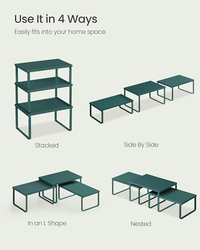 SONGMICS Cabinet Organizer Shelf, Set of 3 Kitchen Counter Shelves, Kitchen Storage, Spice Rack, Stackable, Expandable, Cascade Green UKCS220C01V1 - color: Cascade Green
