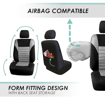 FH Group Full Set 3D Air Mesh Car Seat Covers - Universal Fit, Low Back Seat Cover, Airbag Compatible, Split Bench Rear Seat, Washable Seat Cover for SUV, Sedan, Gray - color: Gray, style: Full Set