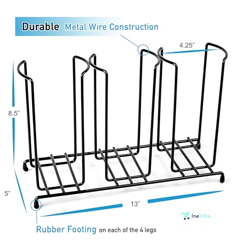 Wire Frame Cup and Lid Organizer, 3 Compartment Metal Rack Design Storage Holder for Plastic, Coffee Beverage Cups