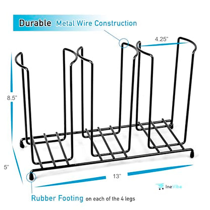 Wire Frame Cup and Lid Organizer, 3 Compartment Metal Rack Design Storage Holder for Plastic, Coffee Beverage Cups