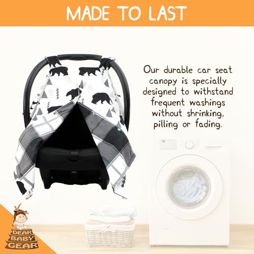 Dear Baby Gear Car Seat Cover for Infant, Newborn Carrier Canopy, Mother’s Day Gift for Moms, Baby Shower Blanket, Stroller & Nursing Cover w/ Snap Opening, 40x30in, Black & Grey Plaid Bears Design - color: Black Bears, Black and Gray Plaid Minky