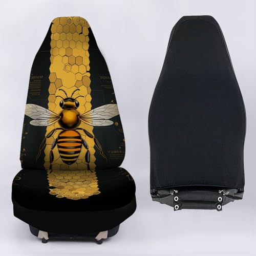 Bee Car Seat Cover for Front Seat Black Cushion Car Seat Protectors 2 Pcs Bucket Seat Covers Auto Accessories - color: Bee