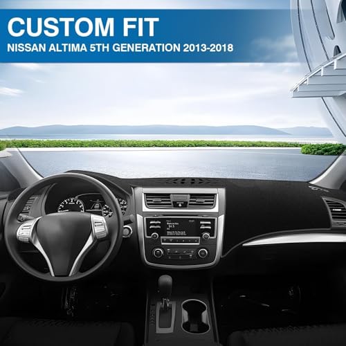 KUST Black Dash Cover for Nissan Altima L33 2013-2018 Non-Slip Dashboard Cover Polyester Center Console Dash Cover Interior Accessories for Altima Custom Fit Dash Mat Sunshade No Glare - size: For Altima 13-18
