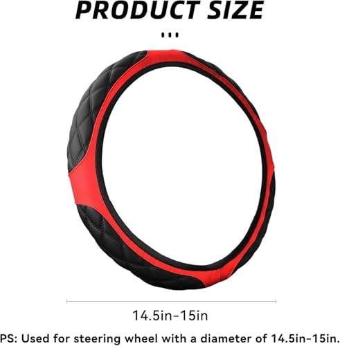 15 Inch Car Leather Steering Wheel Cover, Automotive Accessories Elastic Breathable Anti-Slip Soft Wheel Protector Fits Men and Women, Suitable for SUVs, Trucks, Vehicles and RVs (Red-1) - color: Red-1