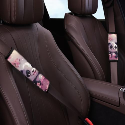 Dreaweet Seat Belt Cover Pad Cherry Blossoms Panda Car Accessories Seatbelt Covers for Women Girly 2 Pcs Seatbelt Cushion Soft Shoulder Strap Pad - color: Cherry Blossoms Panda