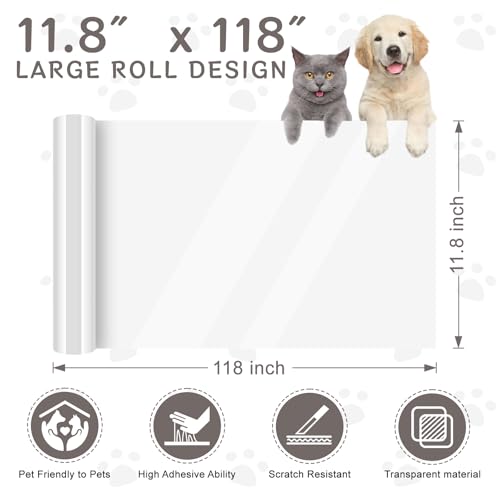 118" x 11.8" Door Protector from Cat Scratching, Clear Anti Dog Scratching Furniture Protector, Single Side Adhesive for Pets – with 30 Twist Pins, No-Residue - size: 118" x 11.8"