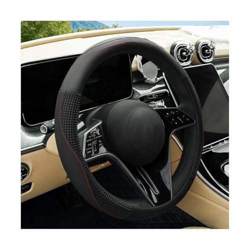 Car Steering Wheel Cover, 14.5-15" Leather Massage Grip Non-Slip Steering Wheel Protector, Comfortable Automotive Interior Decoration Accessories, Universal for Van Truck RV (Black) - color: Black