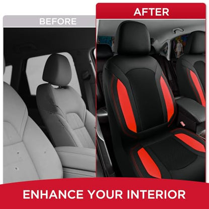 Rubbermaid Leather Mesh Car Seat Covers, Breathable Air Mesh Front Seat Cover, Universal Fit Slip-on Design, Airbag Compatible, Automotive Seat Protector for Most Cars, SUVs, Trucks, Vans-Red - color: Red