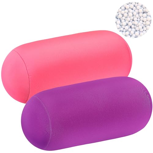 Geelin 2 Pcs Micro Bead Roll Pillow 11.8 x 6.3 Inch Soft Bolster Cylindrical Pillow for Sleeping Home Travel Neck Head Back Support Rest(Purple, Pink) - color: Purple,pink