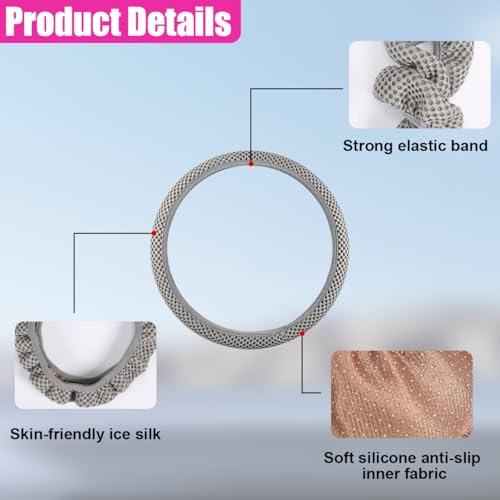 Elastic Stretch Steering Wheel Cover, Anti-Slip 15 inch Microfiber Odorless Breathable Ice Silk Car Steering Wheel Protector, Easy Carry, Warm in Winter & Cool in Summer (Grey) - color: Grey